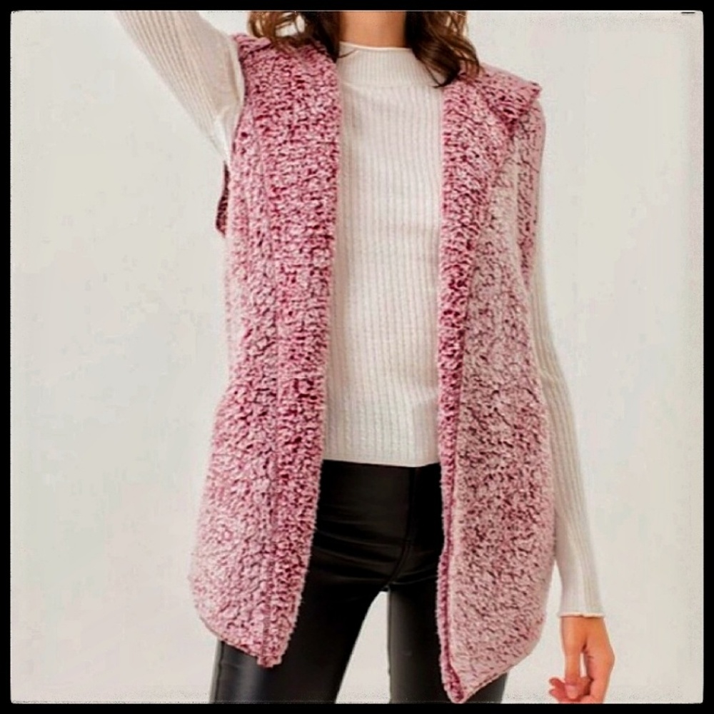 Sherpa Softest Hoodie Vest, Wine, NWT